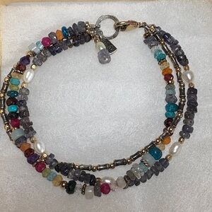 Sundance Robin Braun RB Signed Triple Strand Mixed Gemstone Bracelet